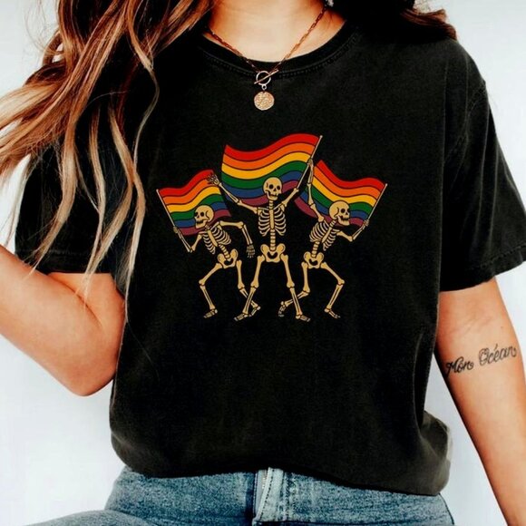 Pride Skeleton Shirt, Rainbow Skeleton T-Shirt - Picture 1 of 3